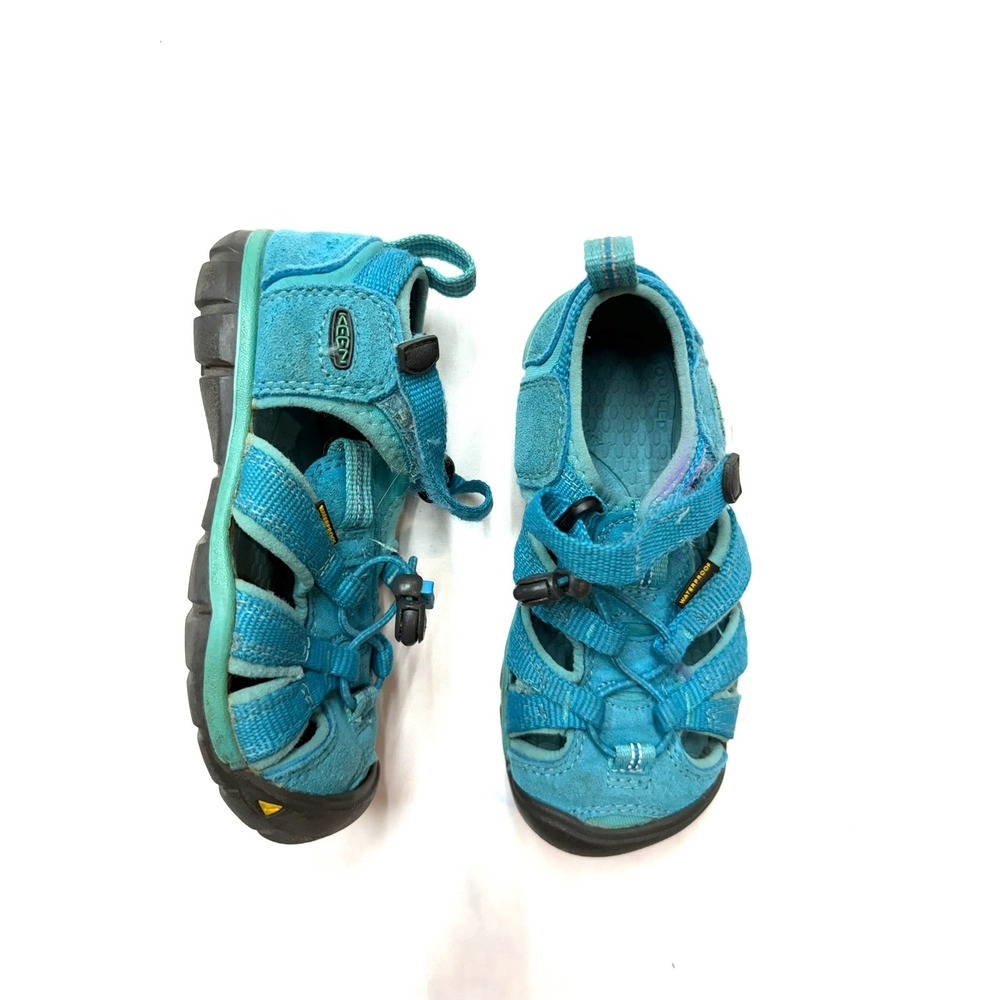 KEEN Youth Girls Teal Leather Adjustable Strap Outdoor Hiking Sandals Bin 3